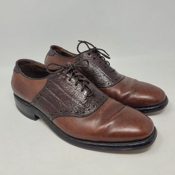 Allen Edmonds Shoes Men 9C Brown Wildebeest Leather Saddle Polo Dress USA Exotic - Picture 1 of 11